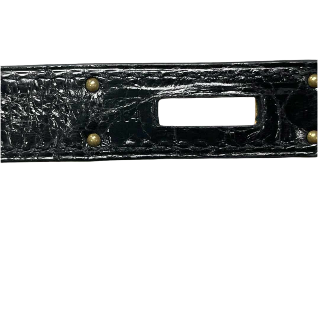 Birkin 35 Black Shiny Porosus Crocodile Gold Hardware