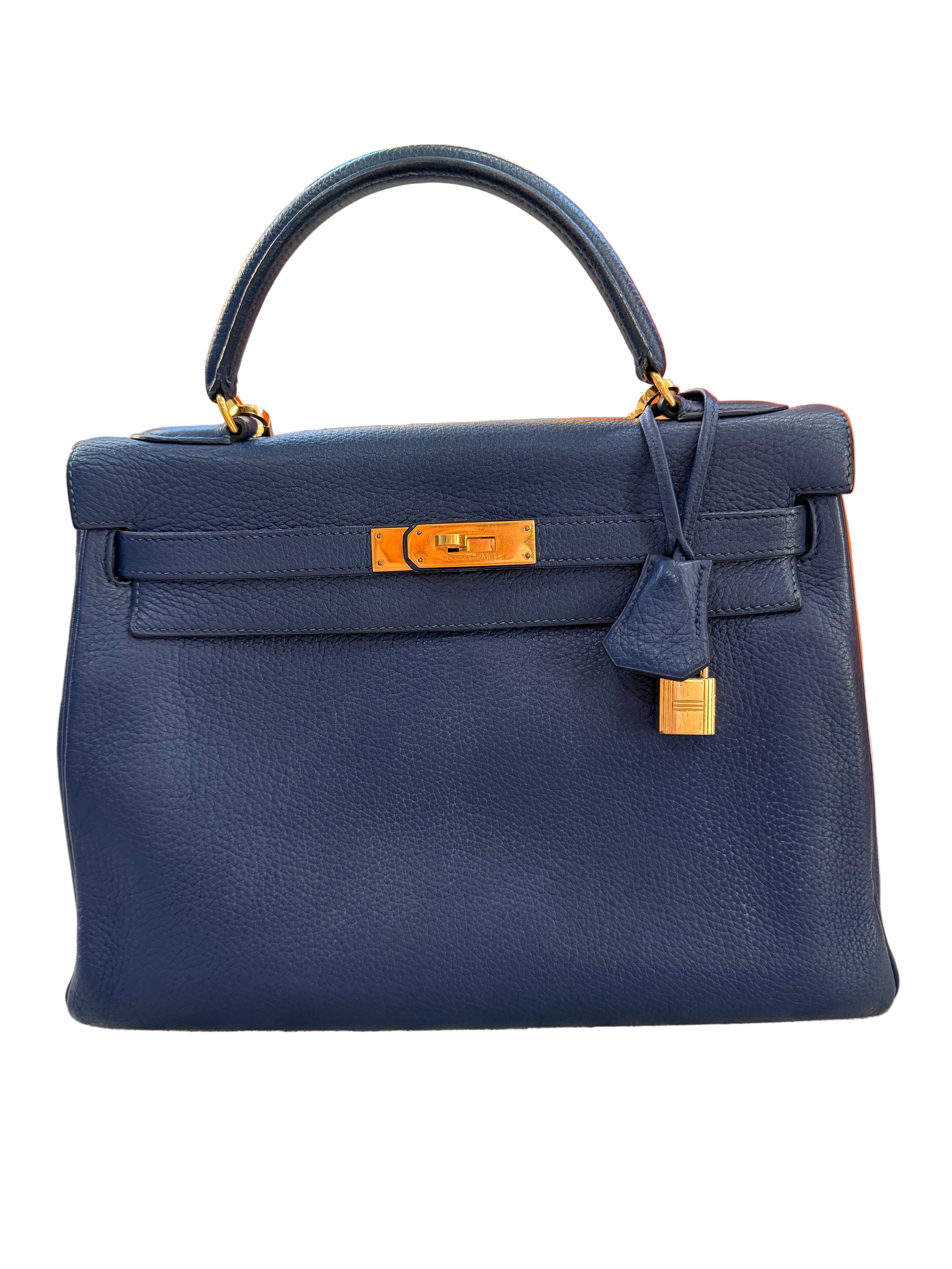 Hermes Kelly Retourne 32 Blue Midnight ( Deep Blue ) Togo With Gold Hardware