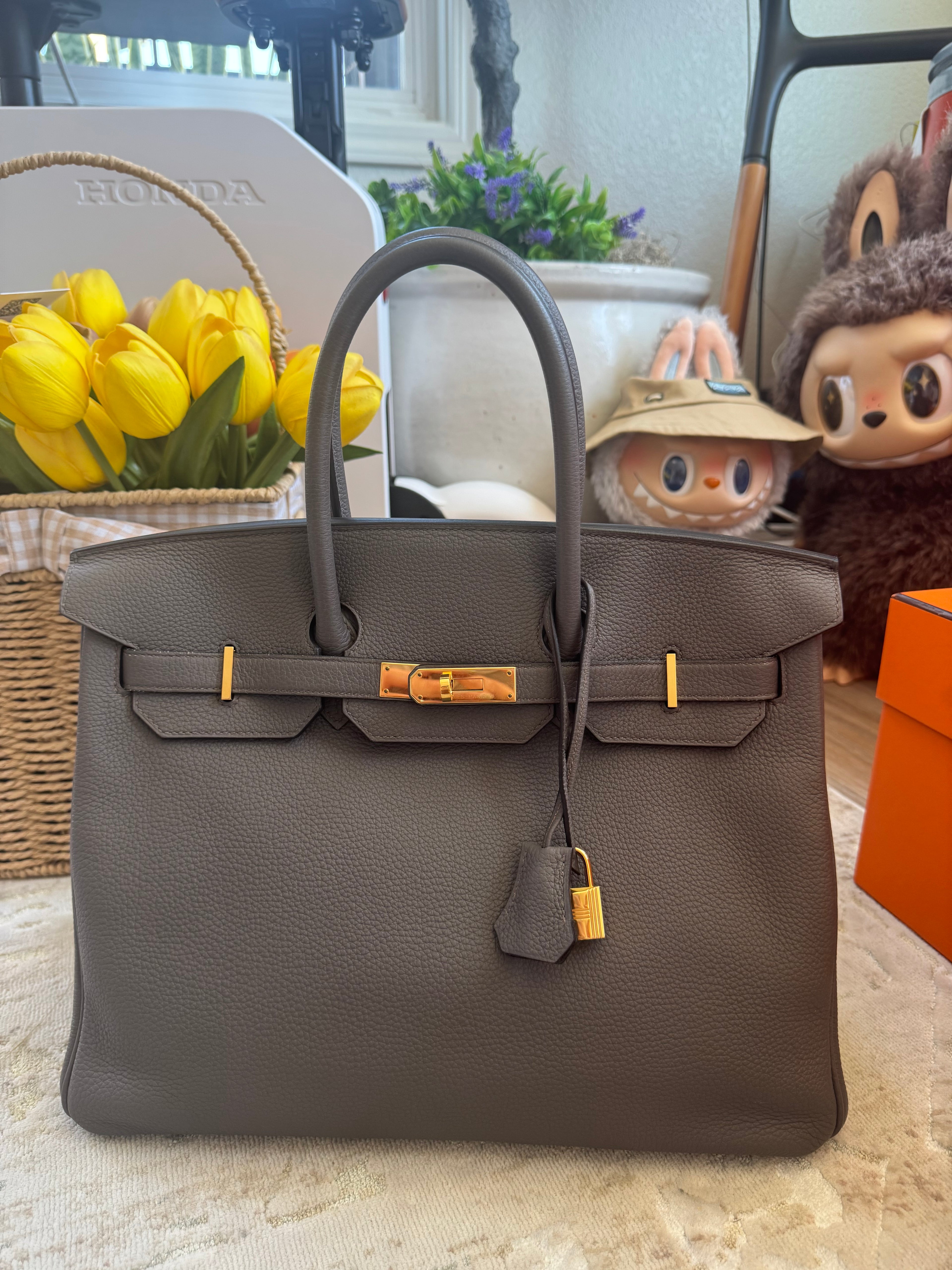 Hermes Birkin 35 Gris Etain Togo Gold Hardware