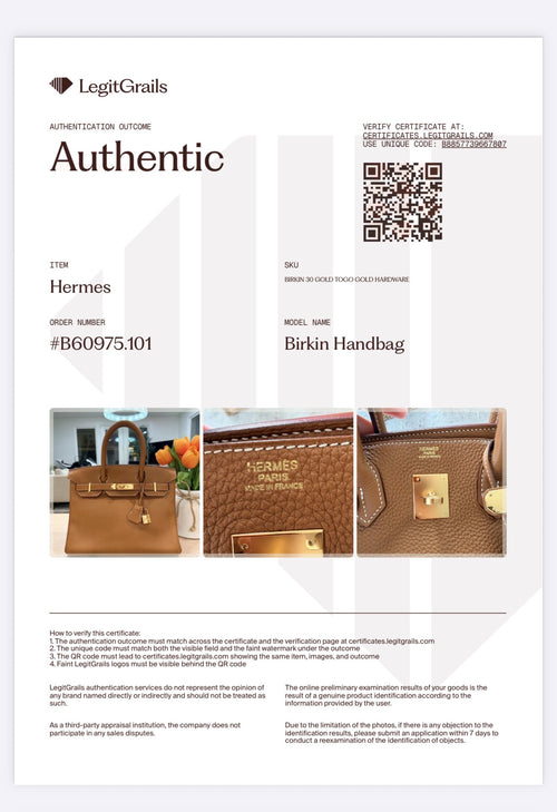 Birkin 30 Gold Togo Gold Hardware