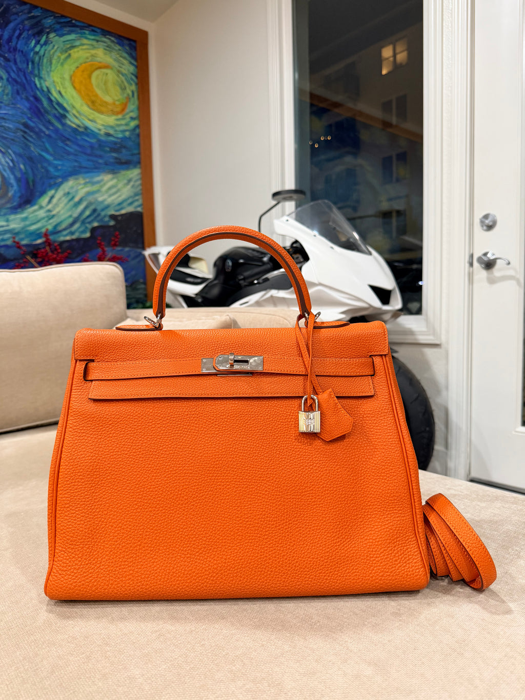 Kelly Retourne 35 Orange Togo Palladium Hardware