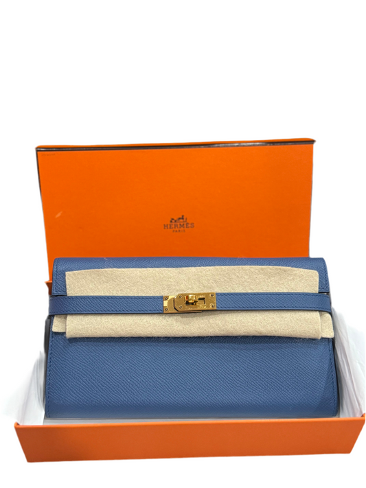 Hermes Kelly Epsom Longue Wallet Bleu Izmir