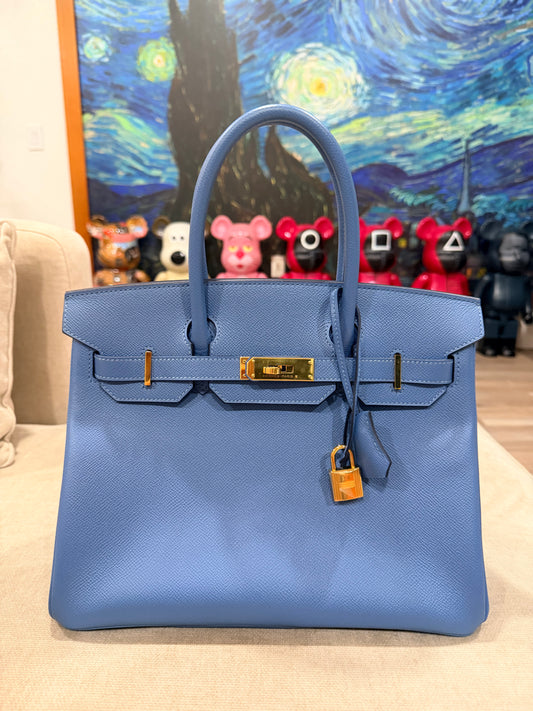 HERMES BIRKIN 30 BLUE PARADISE EPSOM WITH GOLD HARDWARE