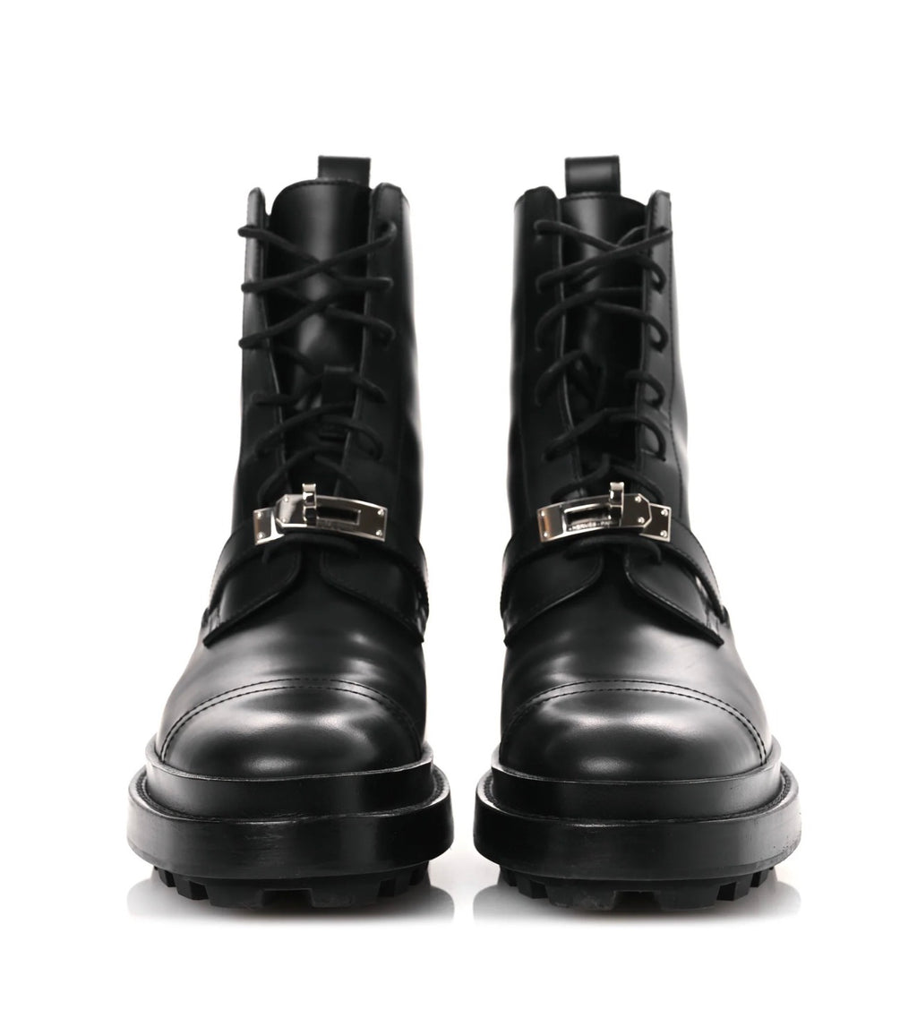 Hermes Glossed Calfskin Funk Ankle Boots 36 Black Shw