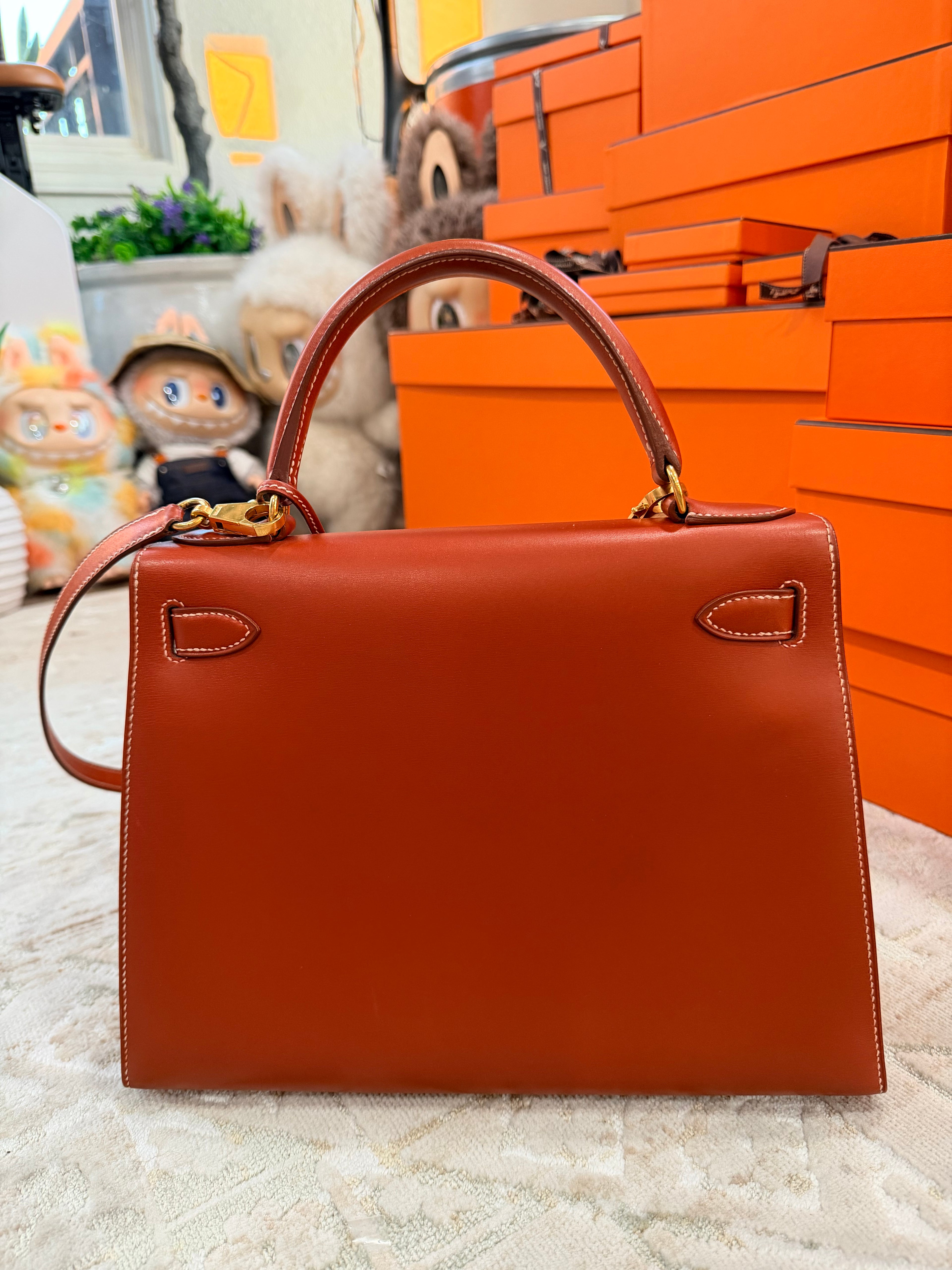 Hermes Kelly Sellier 28 Brick Box Calfskin With Gold Hardware