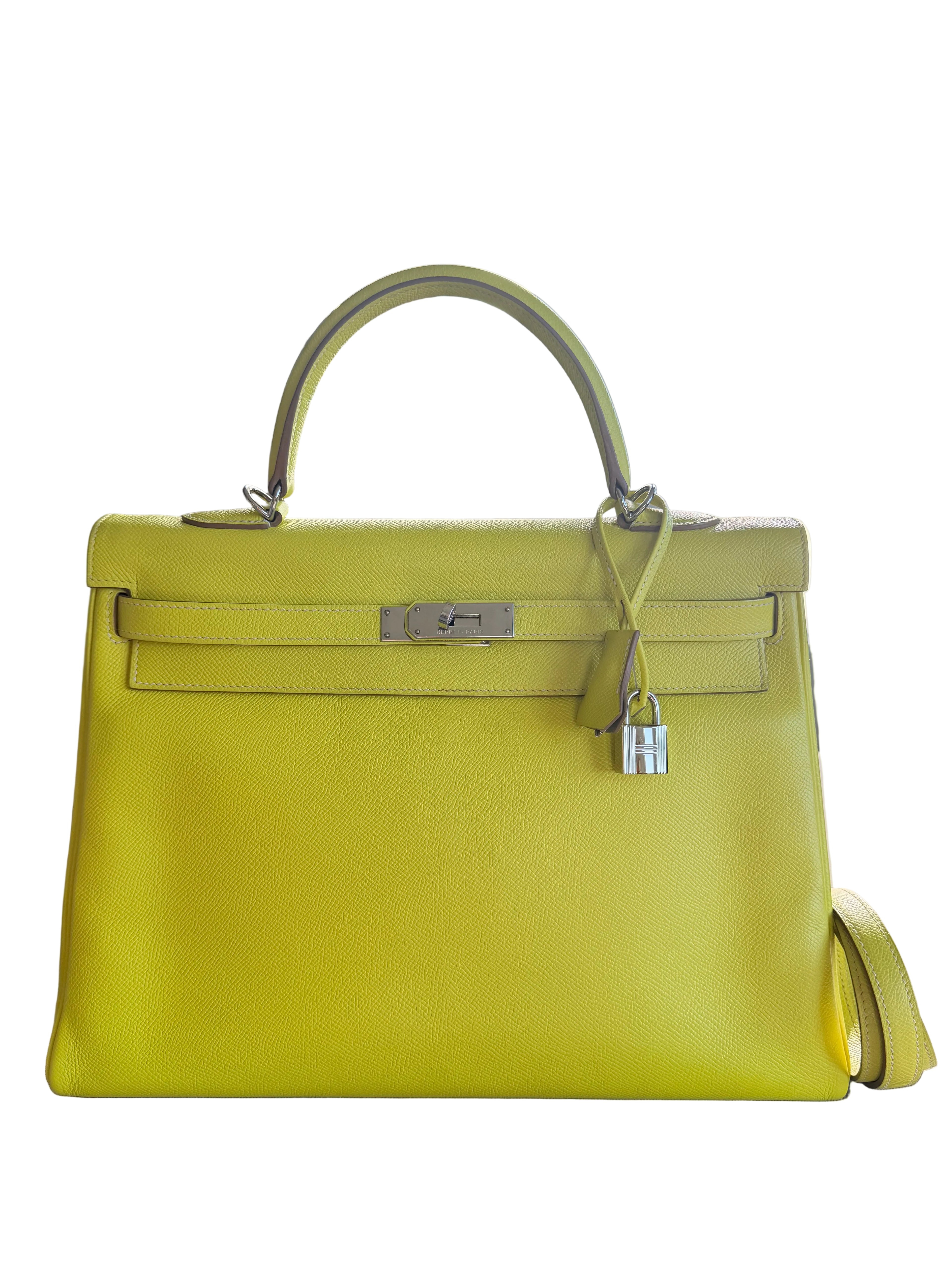 Kelly Retourne 35 Lime Epsom Palladium Hardware