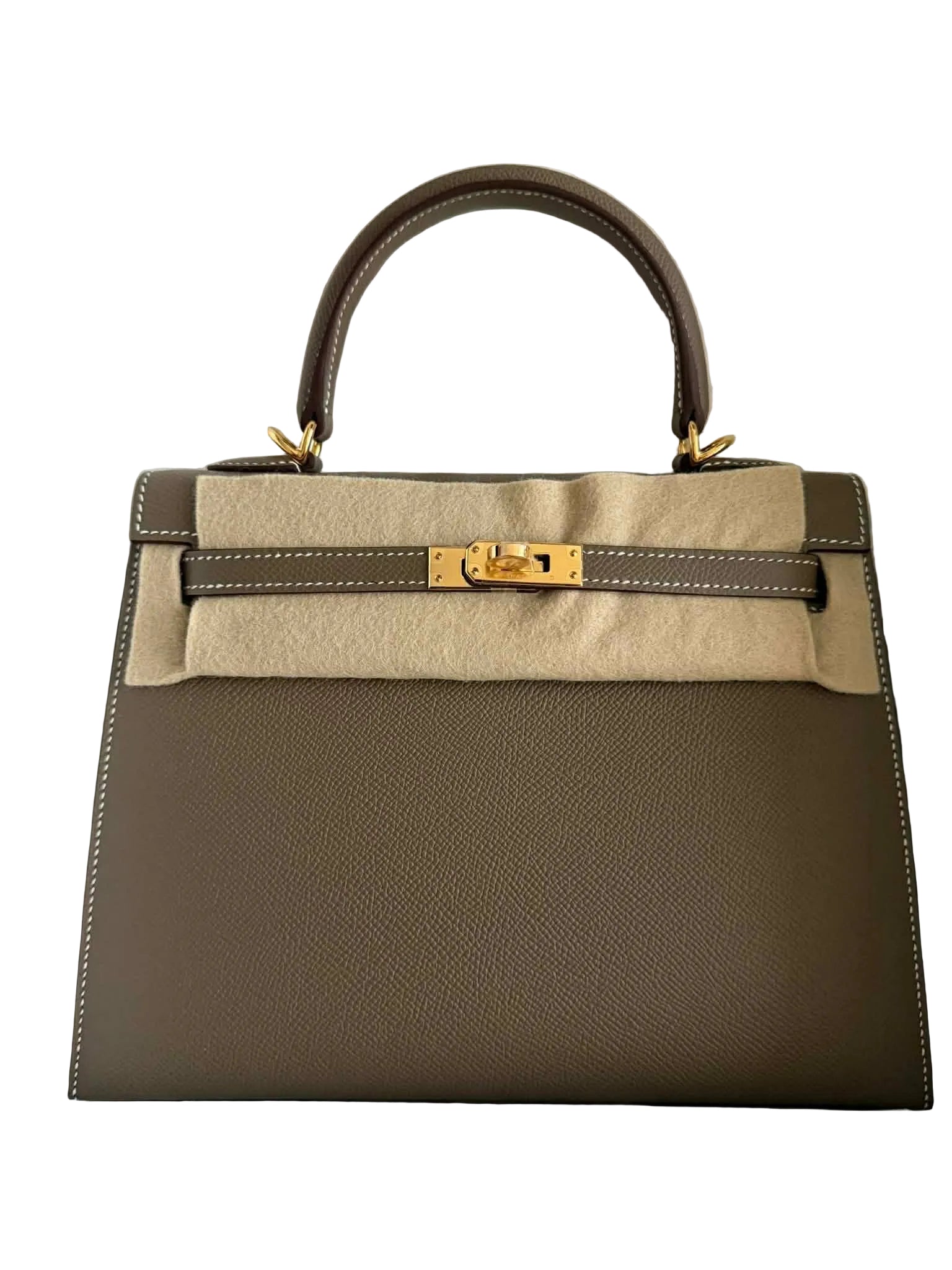 Kelly Sellier 25 Etoupe Epsom Gold Hardware