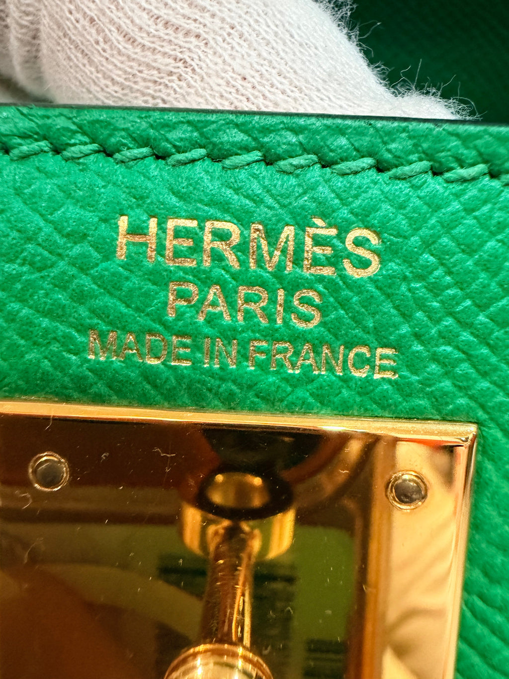 Kelly Sellier 32 Green Bambou Epsom Gold Hardware