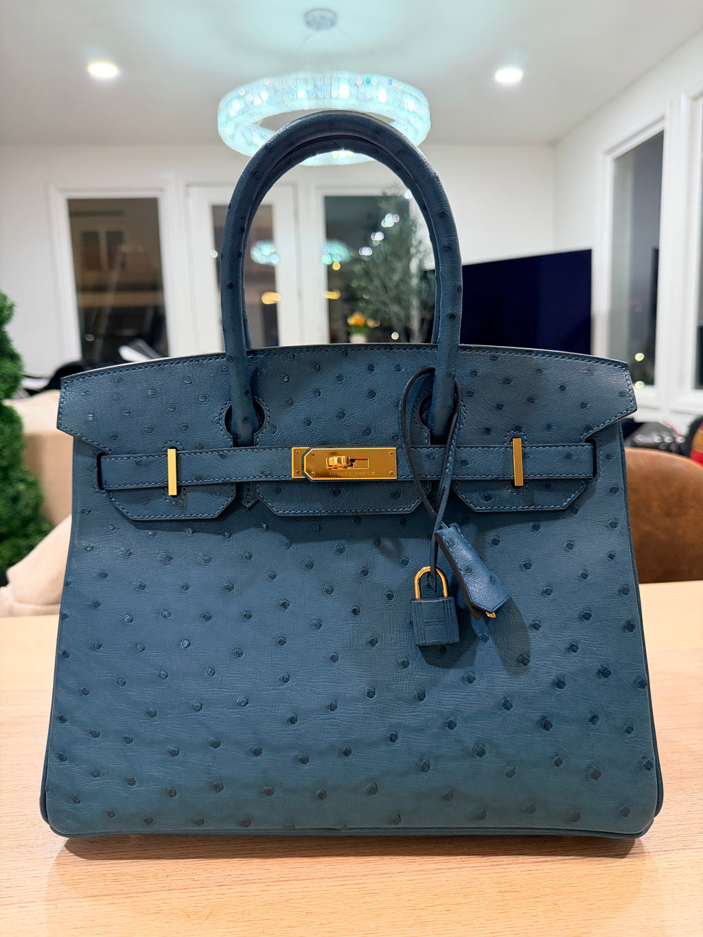 Birkin 30 Cobalt7C Ostrich With Gold Hardware