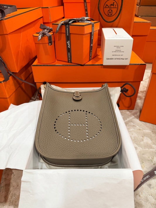 Hermes Mini Evelyne TPM 16 Etoupe Clemence Gold hardware Handbag