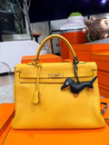 Kelly Retourne 35 Jaune Amber Clemence Gold Hardware