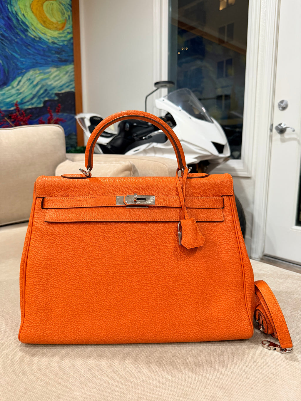 Kelly Retourne 35 Orange Togo Palladium Hardware