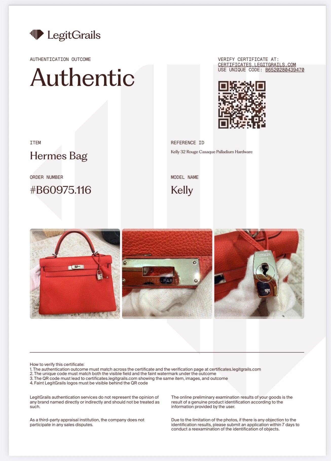 Hermes Kelly 32 Rouge Casaque Togo Palladium Hardware