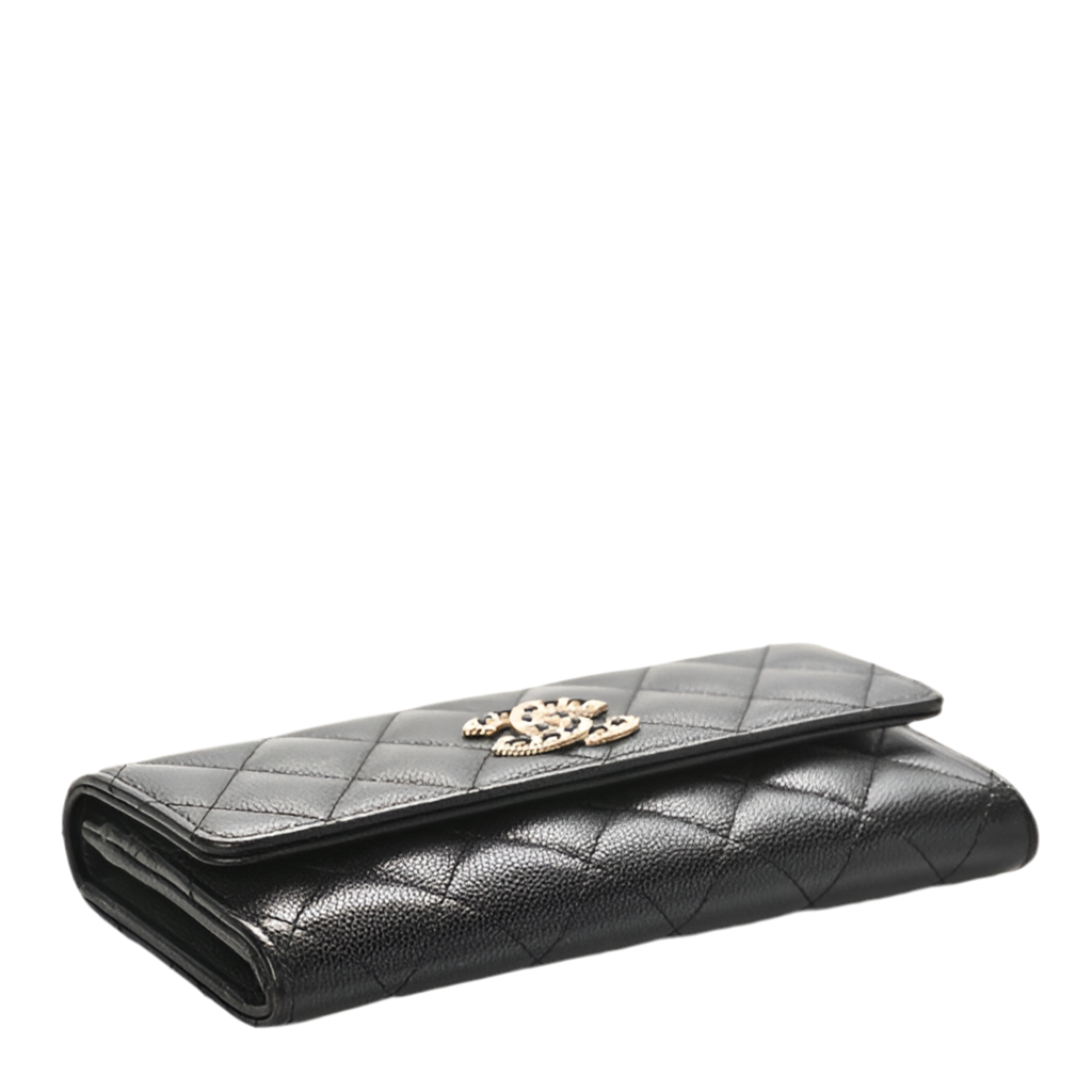 Chanel Caviar Quilted Crystal CC Large Gusset Flap Wallet Black