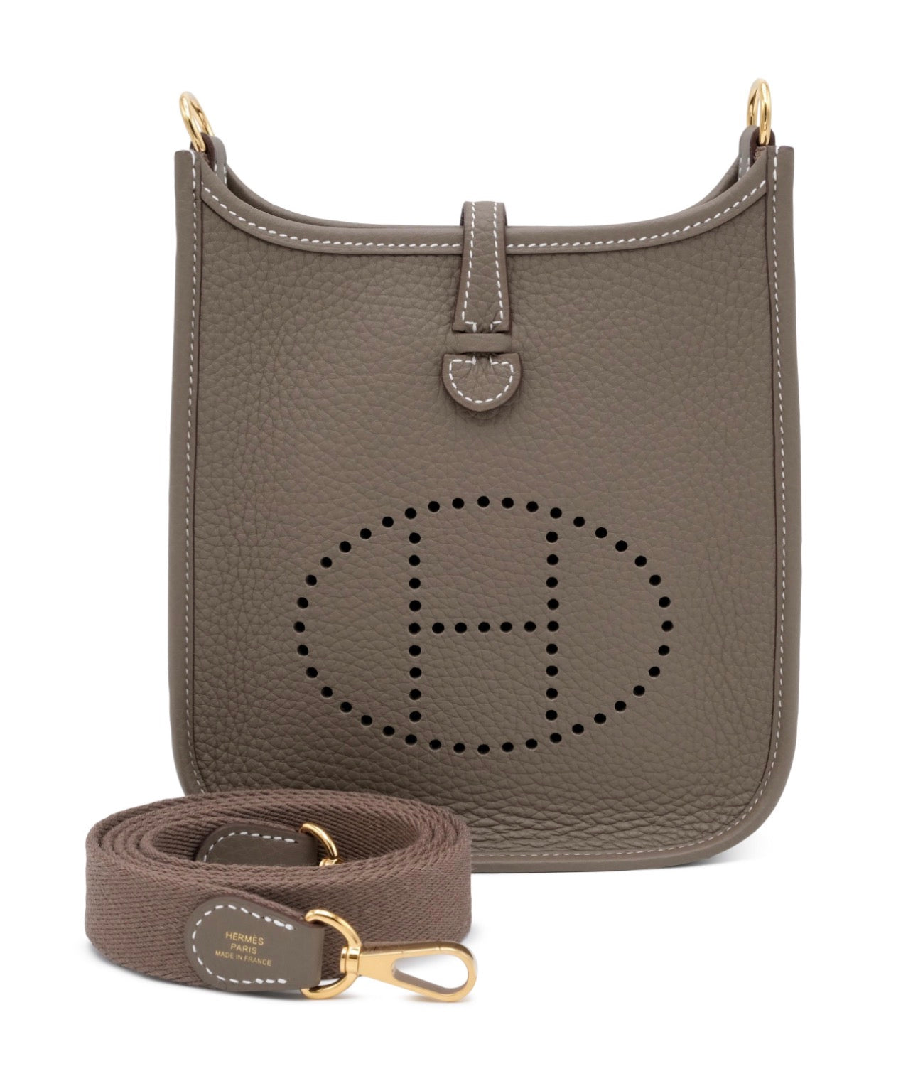 Hermes Mini Evelyne TPM 16 Etoupe Clemence Gold hardware Handbag